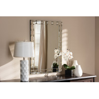 Baxton Studio RXW-6155 Almeria Modern and Contemporary Silver Finished Rectangular Tile Accent Wall Mirror